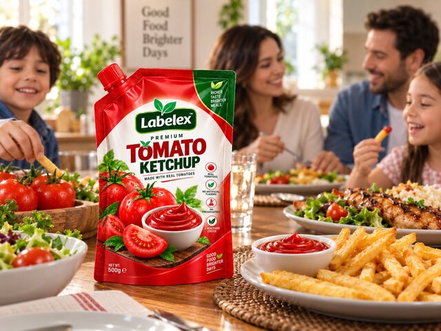 3D model of Labelex Premium Tomato Ketchup — Food Packaging & Brand Identity Design