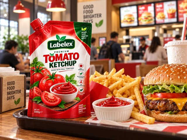 3D model of Labelex Premium Tomato Ketchup — Food Packaging & Brand Identity Design