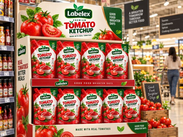 3D model of Labelex Premium Tomato Ketchup — Food Packaging & Brand Identity Design