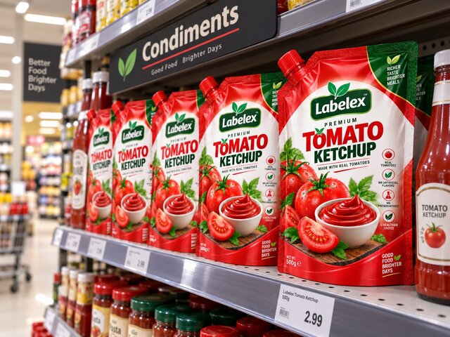 3D model of Labelex Premium Tomato Ketchup — Food Packaging & Brand Identity Design