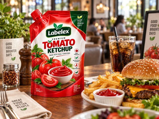 3D model of Labelex Premium Tomato Ketchup — Food Packaging & Brand Identity Design