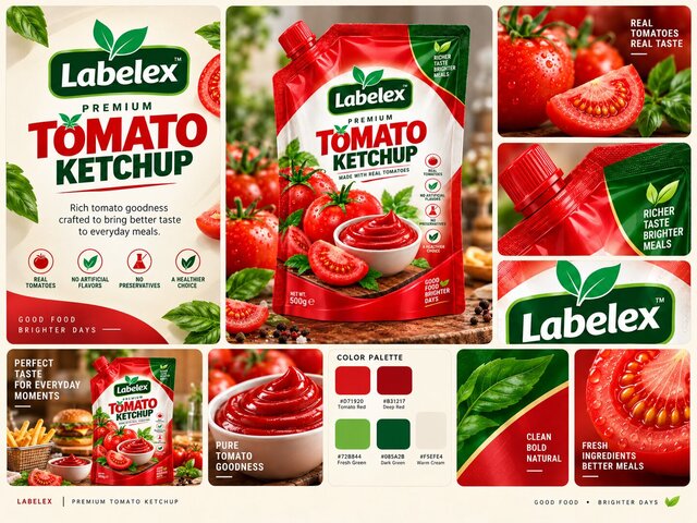 3D model of Labelex Premium Tomato Ketchup — Food Packaging & Brand Identity Design