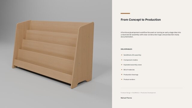 3D model of SolidWorks Furniture Design | Fabrication-Ready Book Display