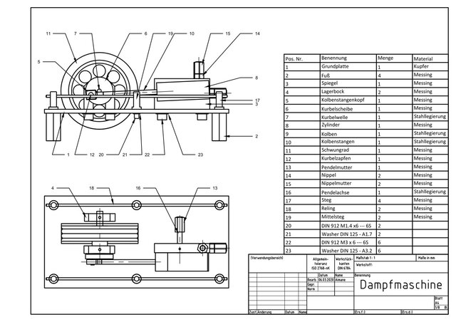 Steam Engine Model – Assembly Drawing, BOM & Detail Drawings (AutoCAD) – image 1 of 8