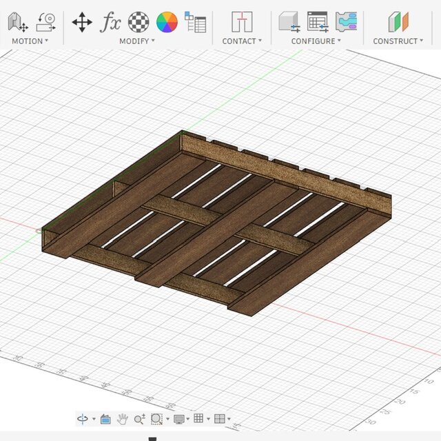 3D model of Modular Wooden Pallet Assembly Design (SolidWorks to Fusion 360 Workflow)
