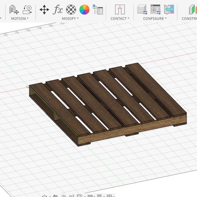 3D model of Modular Wooden Pallet Assembly Design (SolidWorks to Fusion 360 Workflow)