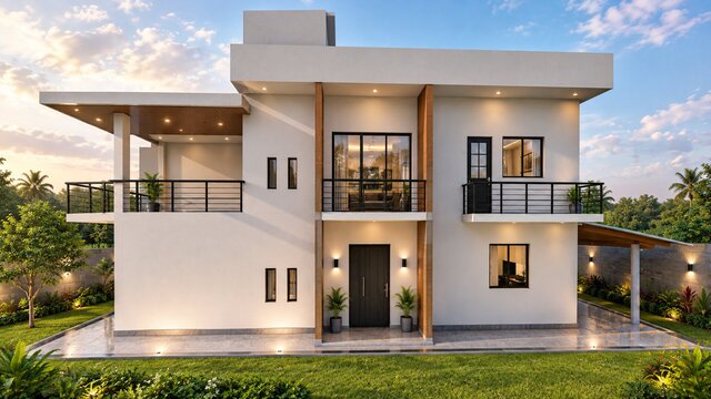 3D model of Two-story modern box-type house