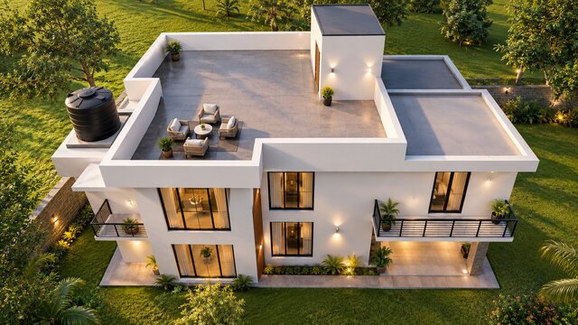 3D model of Two-story modern box-type house