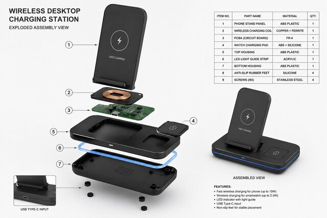 3D model of Wireless Desktop Charging Station