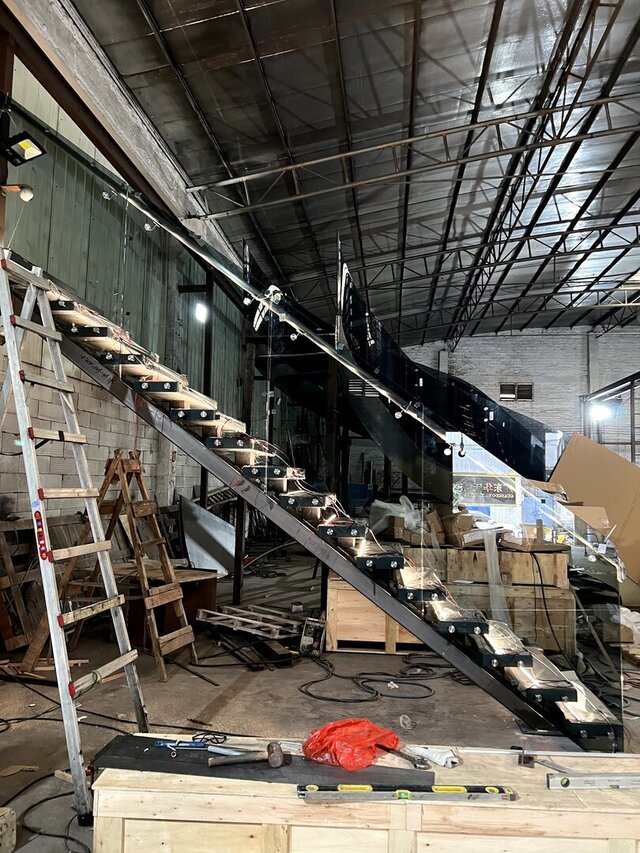 3D model of Custom Steel-and-Wood Straight Staircase | Factory Trial Assembly