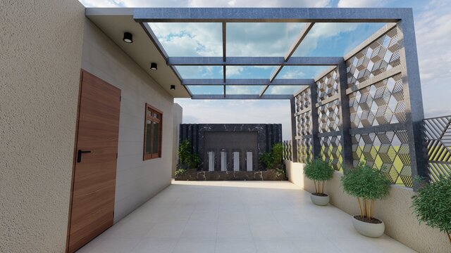 3D model of terrace pergola and fountain design