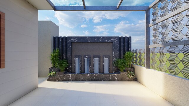 3D model of terrace pergola and fountain design