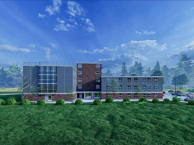 3D model of Photorealistic 3D Exterior Rendering of a Modern Commercial Facility with Sleek Metal Cladding and Brick Facade  Professional Architectural Visualization