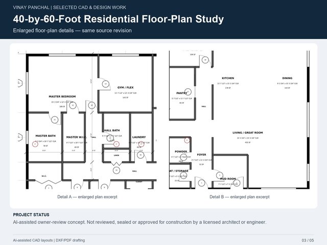 Model Space Cad 40-by-60-Foot Residential Floor-Plan Study - download free 3D model by ...