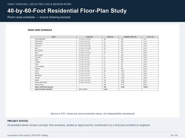 Model Space Cad 40-by-60-Foot Residential Floor-Plan Study - download free 3D model by ...