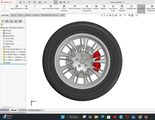 3D model of Wheel Assembly In SoildWorks