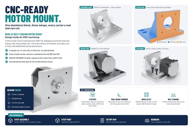 CNC Machined NEMA 23 Motor Mount | 6061 Aluminium, 3-Axis, Design for Machining – image 2 of 7