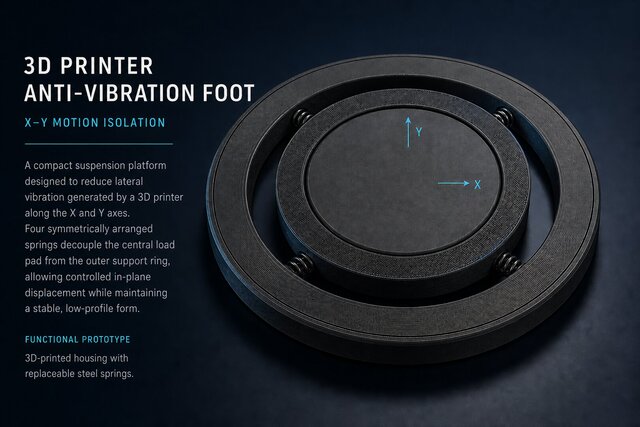 3D model of compact anti-vibration foot for 3D printers to reduce X-Y axis vibrations