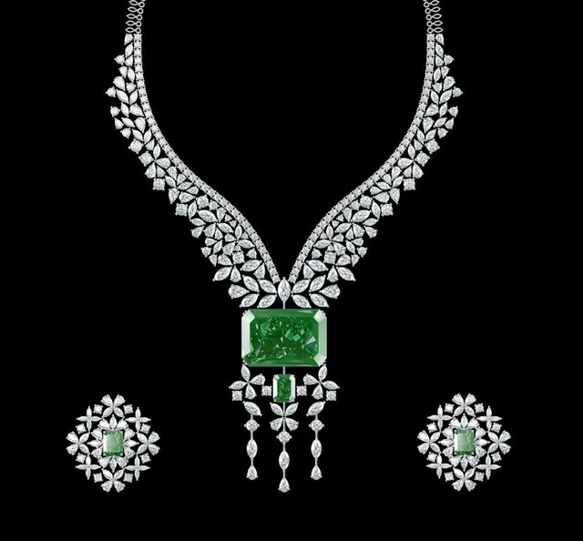 Luxury + Emerald + Diamond + Necklace Set + Manufacturing-Ready + Jewellery CAD