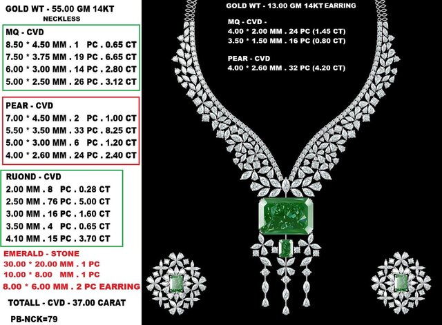 3D model of Luxury + Emerald + Diamond + Necklace Set + Manufacturing-Ready + Jewellery CAD