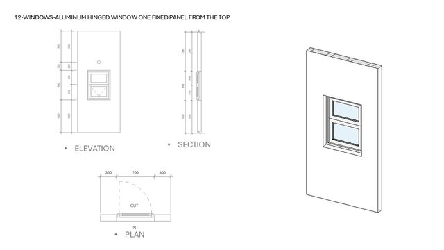3D model of Parametric Aluminum Window Families in Revit (14 Types)