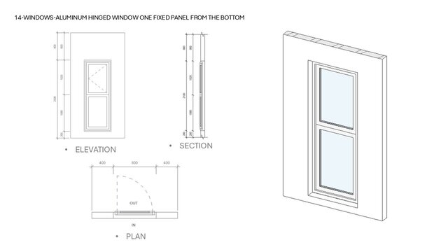 3D model of Parametric Aluminum Window Families in Revit (14 Types)