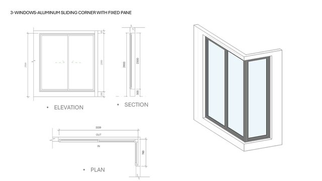 3D model of Parametric Aluminum Window Families in Revit (14 Types)