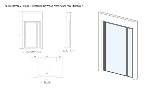 3D model of Parametric Aluminum Window Families in Revit (14 Types)