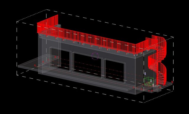 Spiral staircase with balcony railing