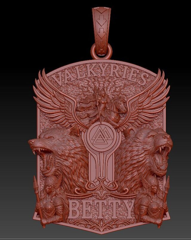 3D model of Valkyries Betty Winged Warrior Pendant CAD Design