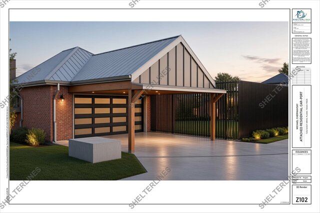3D model of Attached Residential Carport Addition in Plano, TX | Permit Plans & 3D Visualization