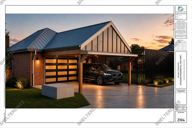 3D model of Attached Residential Carport Addition in Plano, TX | Permit Plans & 3D Visualization