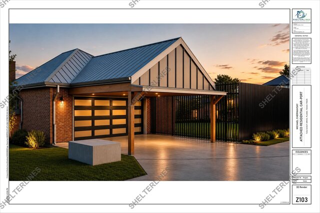 3D model of Attached Residential Carport Addition in Plano, TX | Permit Plans & 3D Visualization