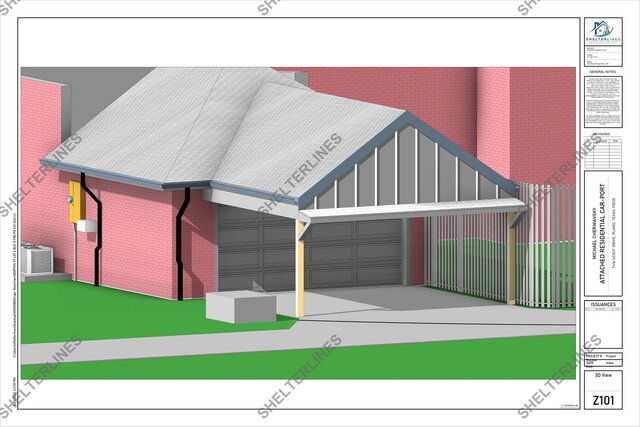 3D model of Attached Residential Carport Addition in Plano, TX | Permit Plans & 3D Visualization