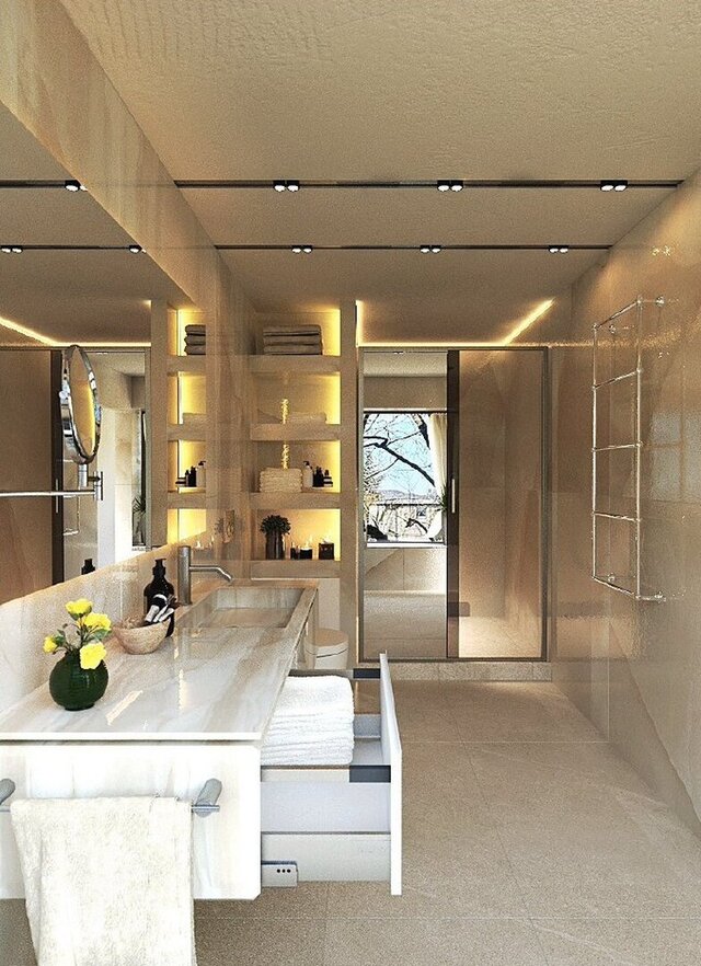 Contemporary Master Suite – Bedroom & Marble Bathroom – image 3 of 5