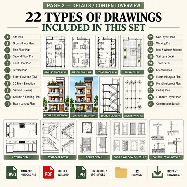 24 x 89.3 ft 3BHK Residential Flat – Architectural Floor Plan – image 5 of 6