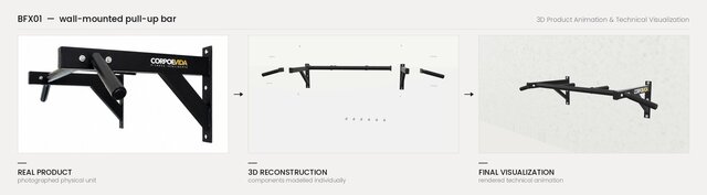 3D model of Wall-Mounted Pull-Up Bar — 3D Product Animation & Assembly Visualization