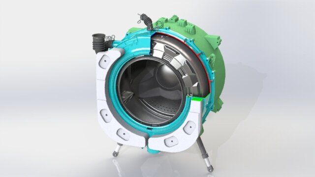 Front Washing machine TUB CAD with partial section view