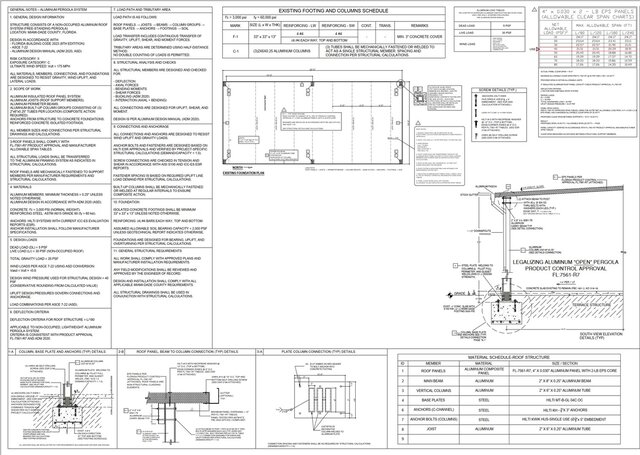Aluminum Pergola Structural Permit Drawing Package – MIami-Dade, Florida