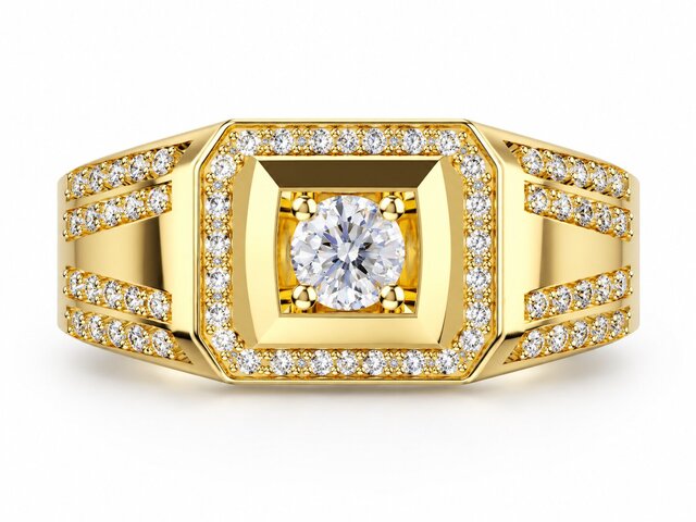 Geometric Diamond Signet Ring | Rhino Jewellery CAD Design – image 2 of 6