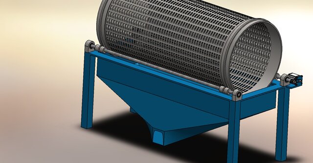 3D model of Rotary Sand Screening Machine (Cylindrical Trommel Screen)