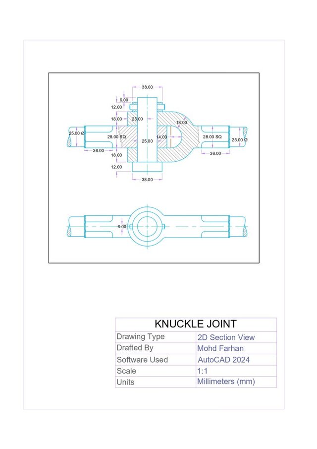 3D model of Knuckle Joint – 2D Section View & 3D Solid Model | AutoCAD 2024