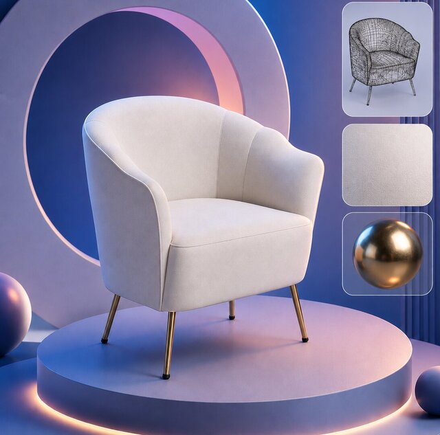 Arm Chair - Comfort White - 3D Model