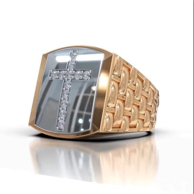 Cross Men's ring,  two-tone gold casting