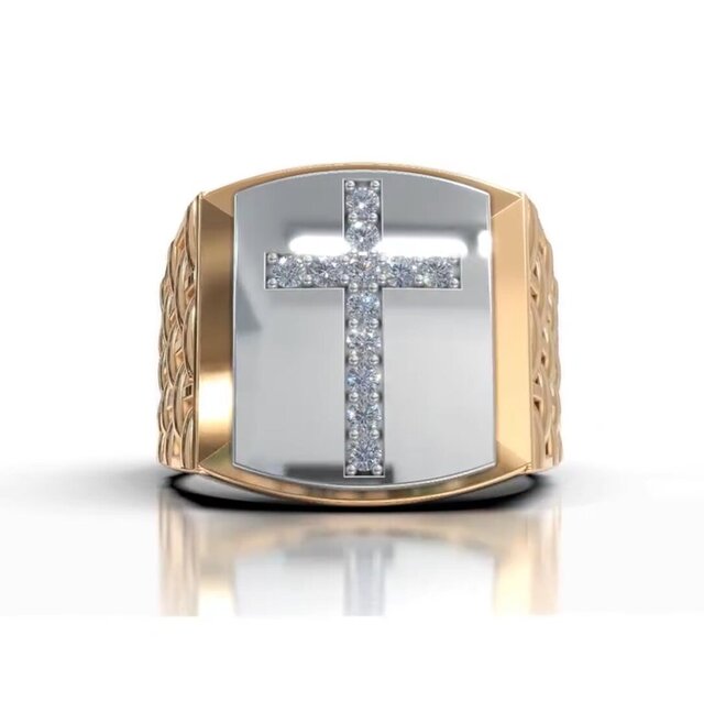 3D model of Cross Men's ring,  two-tone gold casting