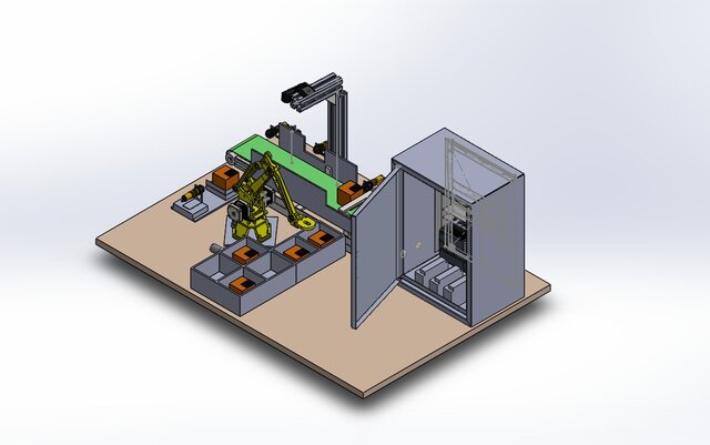 3D model of QR Code Product Sorting Model Using PLC and Robotic Arm 3 DOF