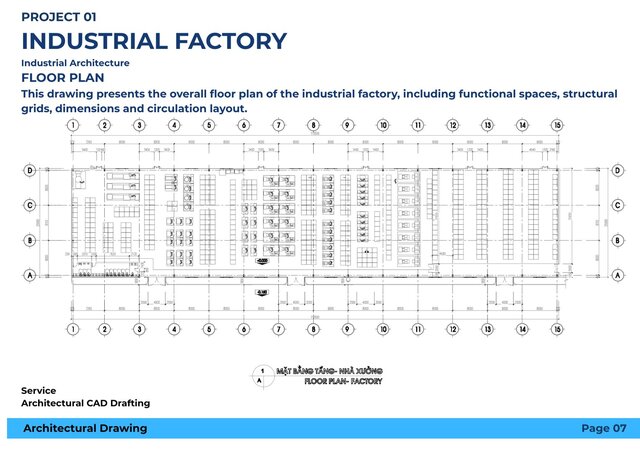 Industrial Factory – Architectural Design (Floor Plan, Elevation, Section)