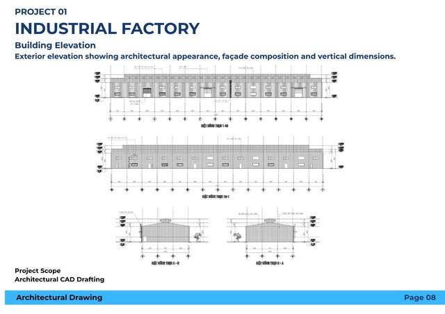 3D model of Industrial Factory – Architectural Design (Floor Plan, Elevation, Section)