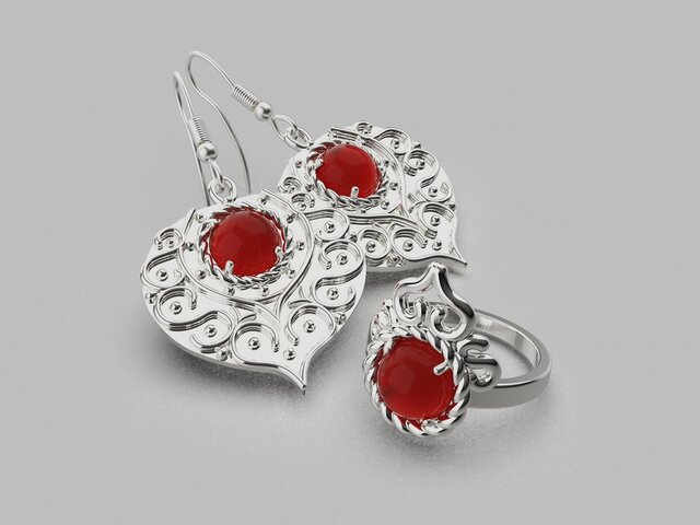 Kokoshnik Jewelry Set — Ring, Earrings, Pendant