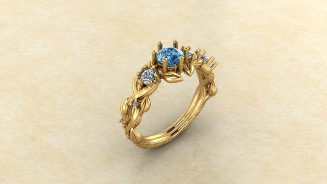 Yellow Gold Blue Gemstone Floral Ring CAD Design